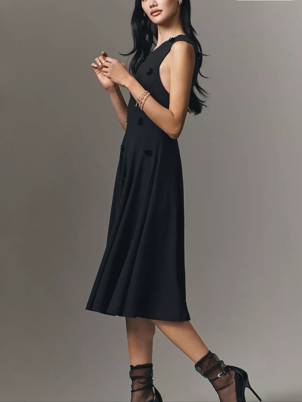 NWT Anthropologie Maeve Sleeveless Embellished Midi Dress Black XS Petite